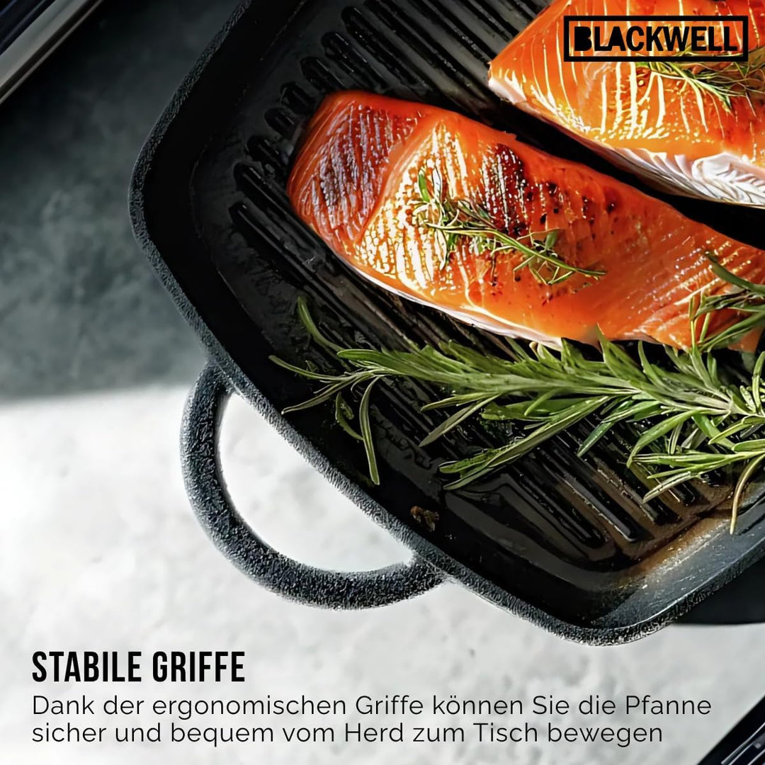 Blackwell Grillpfanne | Gusseisen | 23 x 23 cm | Ohne Antihaftbeschichtung | Alle Herdarten Grillpfa