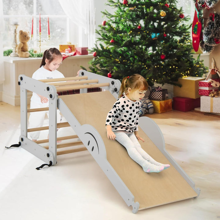 COSTWAY Klettergerüst Indoor, Kletterdreieck mit Rutsche, DIY Kletterleiter, Indoor Spielplatz umwan