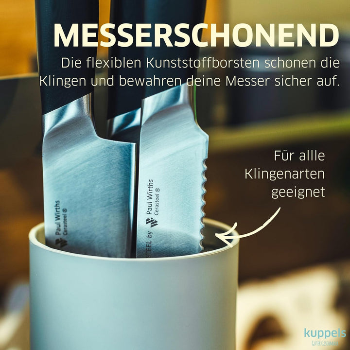 Kuppels ALL4ONE Universal Messerblock ohne Messer, Rund, Grau, Mit herausnehmbaren Borsten, 22 cm gr