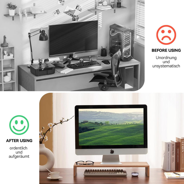 KIRIGEN Holz Monitorständer – Desktop Organizer für PC/Laptop/TV/Drucker | Büro-Aufsatz mit Stauraum