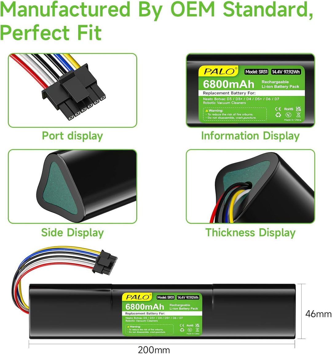 6800mAh Ersatzakku für Neato Botvac Connected D3 D4 D5 D6 D7 D3+ D5+, Neato Botvac D301 D303 D502 D5