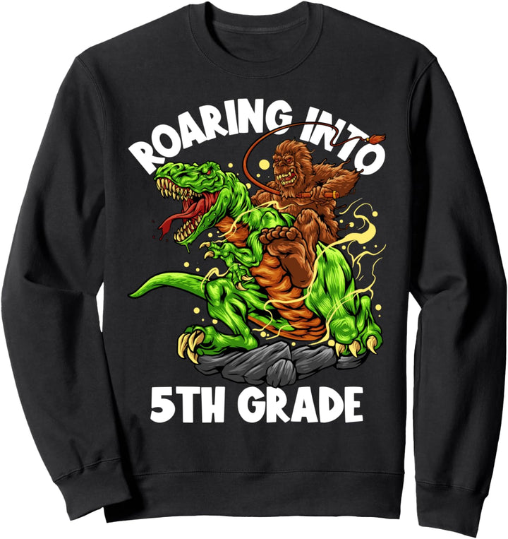 Roaring Into 5th Grade Kinder Jungen Bigfoot Riding Dinosaurier Sweatshirt