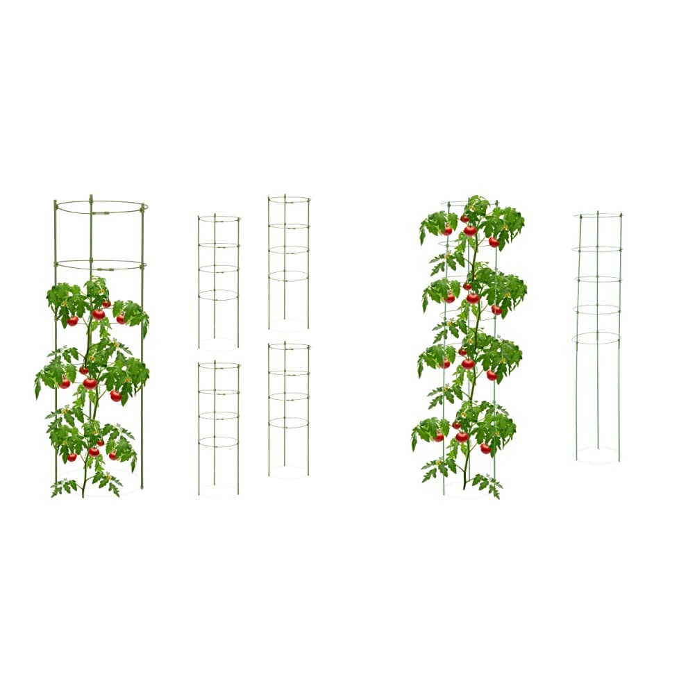 Relaxdays Rankhilfe, 5er Set & Rankhilfe, 2er Set, Tomatensäule für Garten & Balkon, 150 cm, je 5 Ri