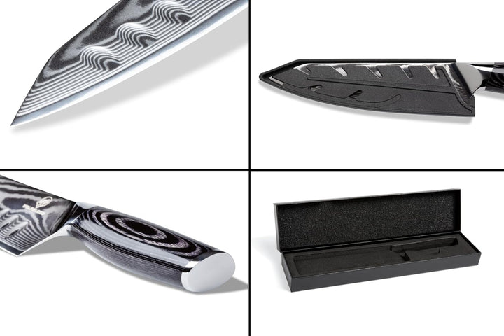 Wolfblood PRO Damastmesser Damast Küchenmesser XL(33cm) TÜV geprüfter 62 HRC Damaststahl aus 67 Lage