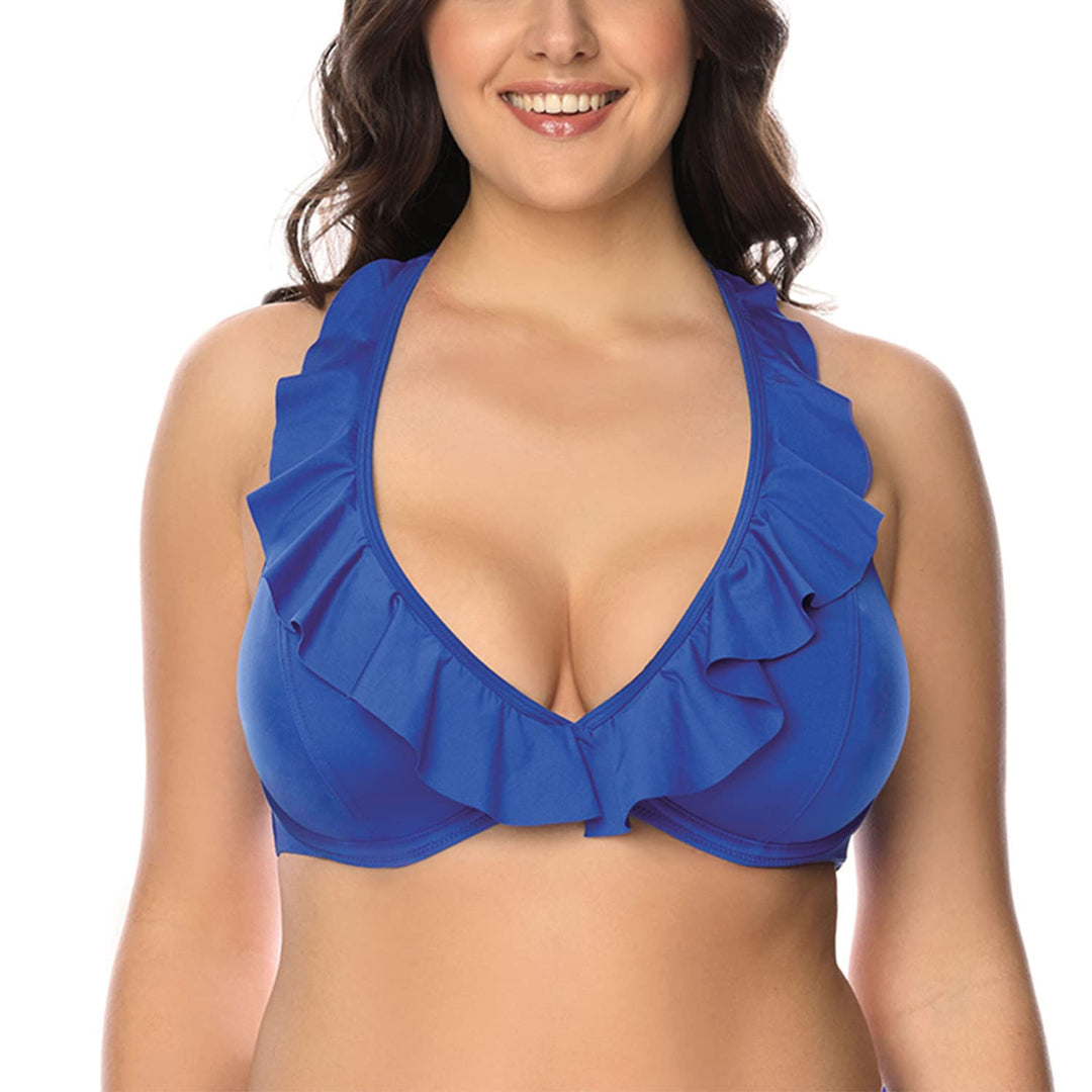 VIVISENCE Bikini BH Dame Bademode Gepolstert Hergestellt In EU Neckholder 3220 70G Blau, 70G Blau