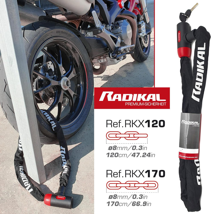 RADIKAL RKX170 Diebstahlsicheres Kettenschloss Motorrad, Roller, Fahrrad, Sicherheit 8mm verstärkter