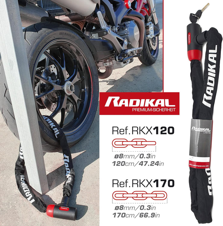 RADIKAL RKX120 Diebstahlsicheres Kettenschloss Motorrad, Roller, Fahrrad, Sicherheit 8mm verstärkter