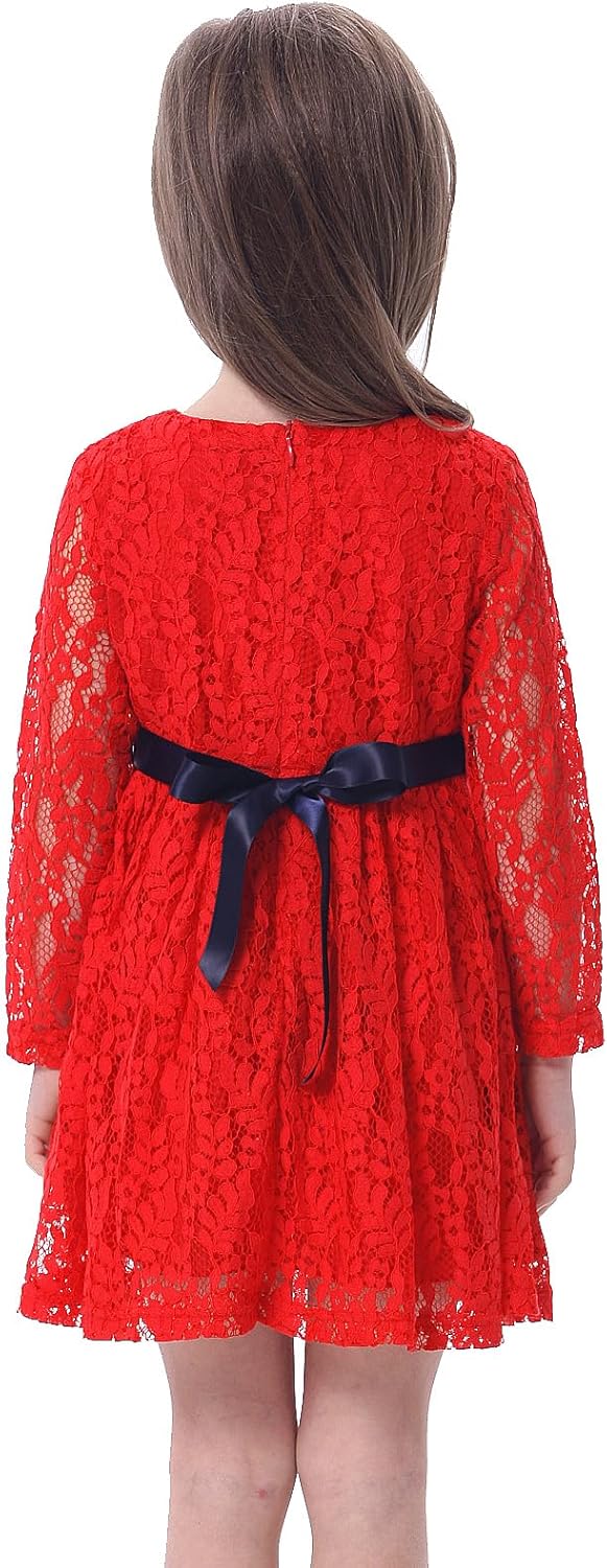 BONNY BILLY Mädchen Kleider Spitze Festlich Hochzeit Kinder Sommerkleid Winterkleid mit Schleife, Ro