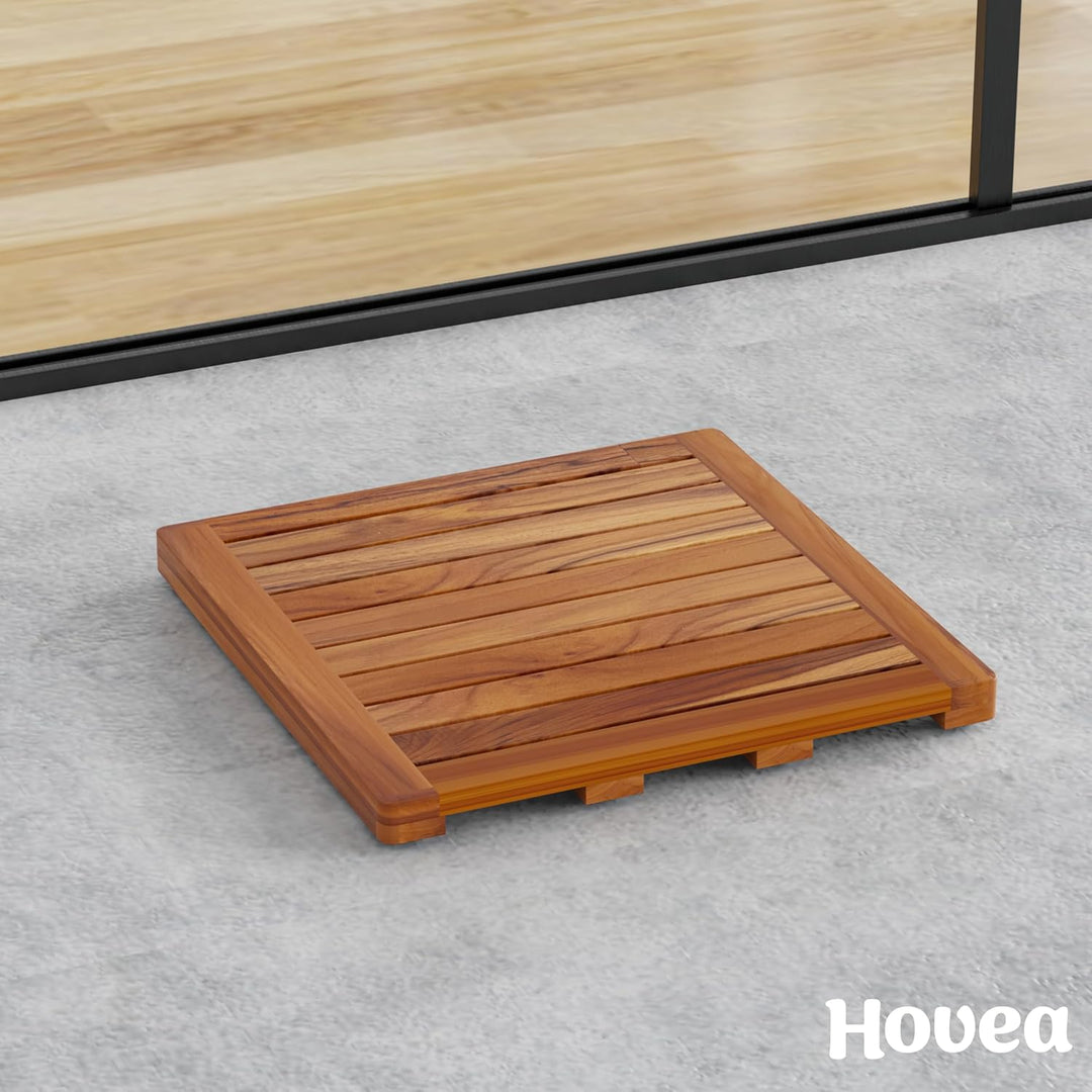 Badematte aus Teakholz 50 x 50 cm - Duschmatte Holz - Euchtigkeitsbeständig, Schimmelresistent und r