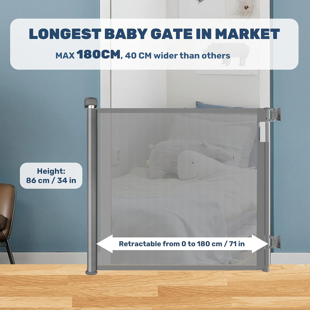 HollyHOME Treppenschutzgitter Ausziehbar 0-180cm, Extra Breit Babygitter, Einhandbedienung, Türschut