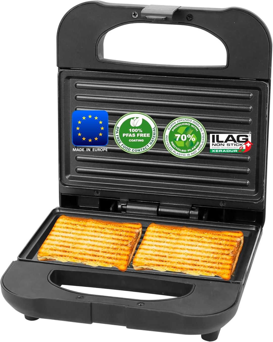 Emerio Sandwichmaker Paninigrill | MADE IN EUROPE | BPA- & PFAS-freie Antihaftbeschichtung von ILAG