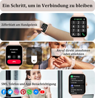 KALINCO Smartwatch für Damen Herren, Fitnessuhr 1.8 Zoll mit Telefonfunktion, Fitness Tracker Alexa