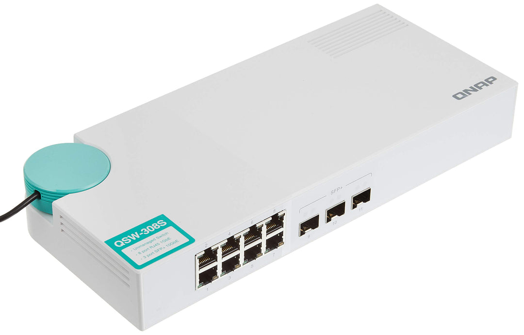 Qnap Qsw-308S-US 10-GbE Switch mit 3-Port 10G TVS-+ und 8-Port Gigabit ungemanaged Switch Standard,