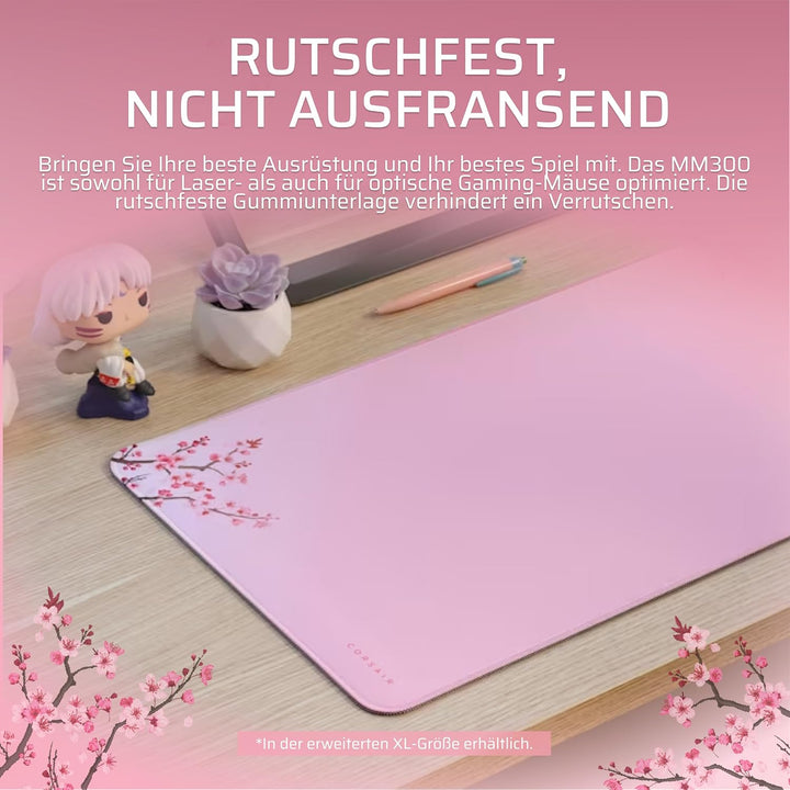 Corsair MM300 Cherry Blossom Gross Anti-Fray-Stoff-Gaming-Mauspad – 45cm x 40cm, Textilgewebe, rutsc