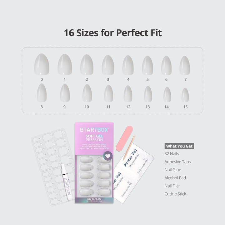 BTArtbox Almond Press on Nails Kurz White Glossy Fake Nägel Short Sheer Einfarbig künstliche Falsche