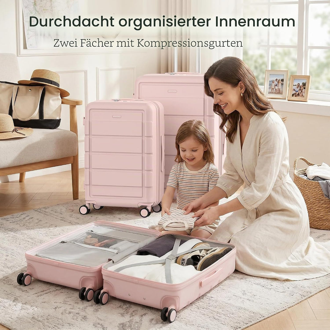 SHOWKOO Kofferset 3 Teilig Hartschale Leicht ABS+PC Erweiterbar Reisekoffer Haltbar Trolley Handgepä