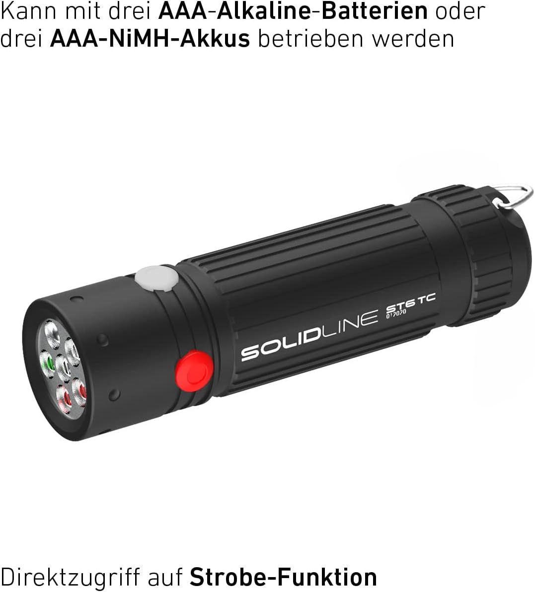 Solidline ST6TC, super helle LED Taschenlampe, 50 Lumen, 35m Leuchtweite, 70h Leuchtdauer, inkl. Mik