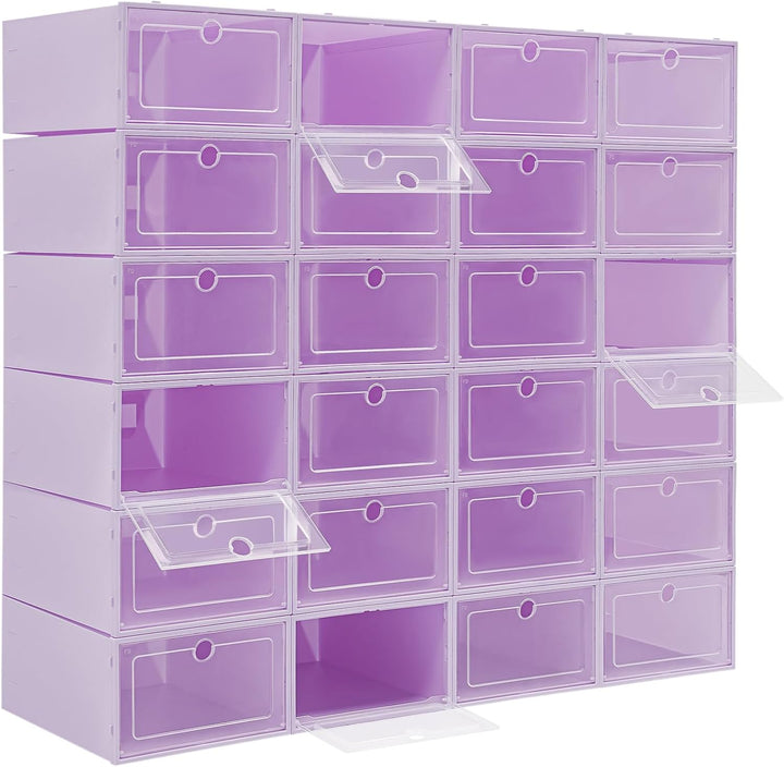 HOARLICN Schuhboxen Stapelbar, Schuhkarton Schuhregal Mit Türen 33 X 23 X 14 Cm 24 Stück In Einem Se