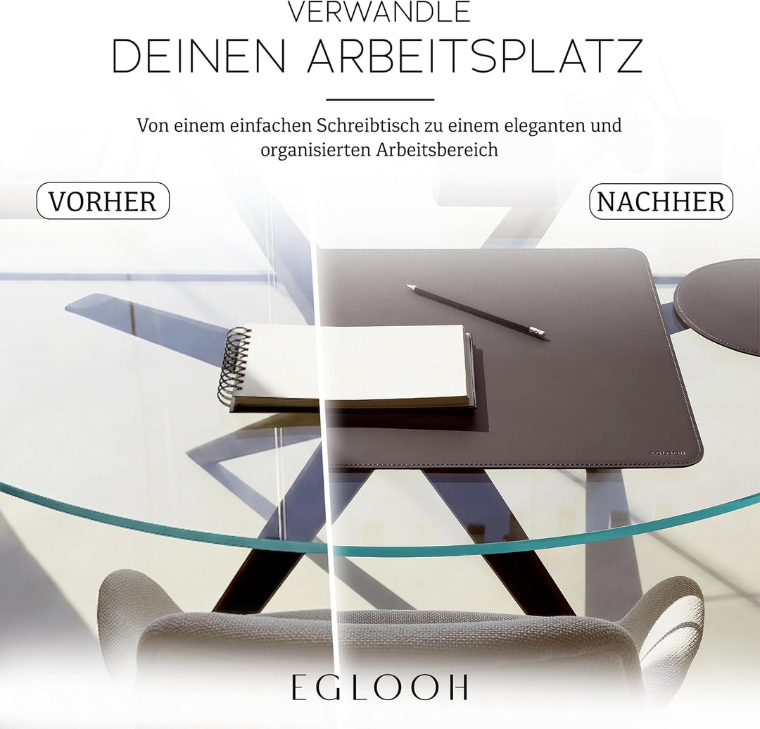 Eglooh - Herms - Schreibtischunterlage aus Leder Schwarz cm 50x35 - Handwerkliche Nähte und abgerund