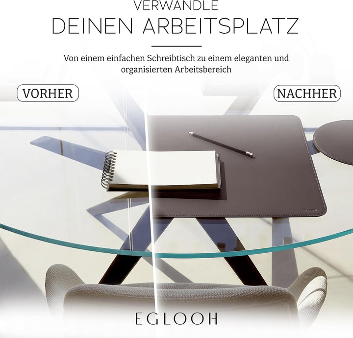 Eglooh - Herms - Schreibtischunterlage aus Leder Schwarz cm 50x35 - Handwerkliche Nähte und abgerund