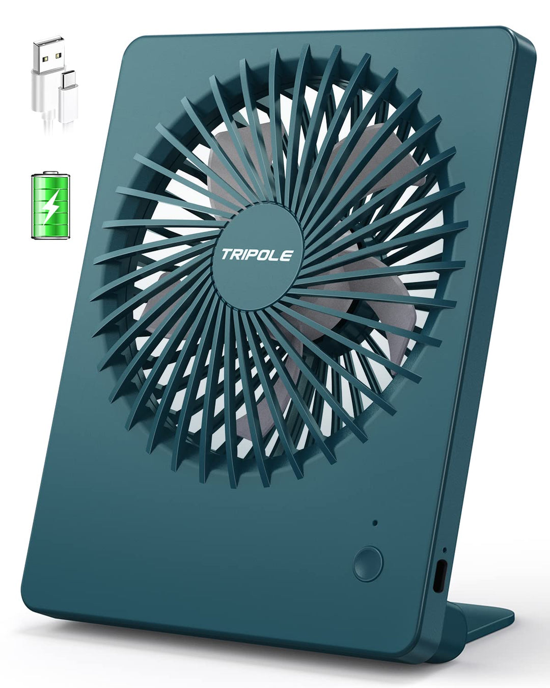 TriPole Tischventilator Leise, 2000mAh Ladefähige USB Ventilatoren Ausführen Bis zu 4-16 Std, 3 Gesc