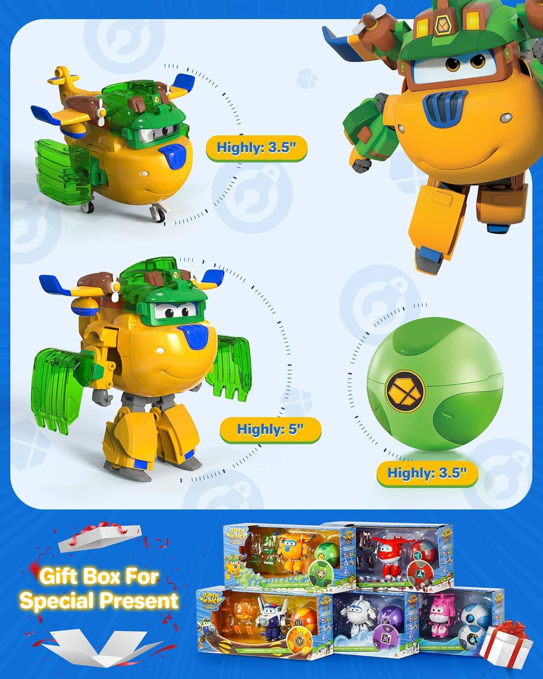 Super Wings Super Iron Donnie 5", Super Ball-Earth Power, Spielzeugflugzeug, Verwandelbares Spielzeu