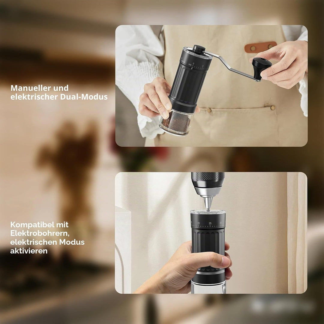 Manuelle Kaffeemühle, 30 g Kapazität, Kaffeebohnen-Handmühle mit 40 einstellbaren Einstellungen für