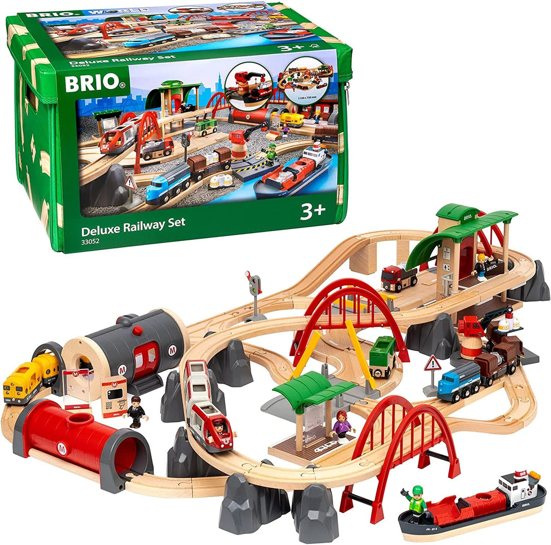 BRIO World 33052 Strassen & Schienen Bahn Set Deluxe – Strassen & Schienen Eisenbahn & World 33754 M