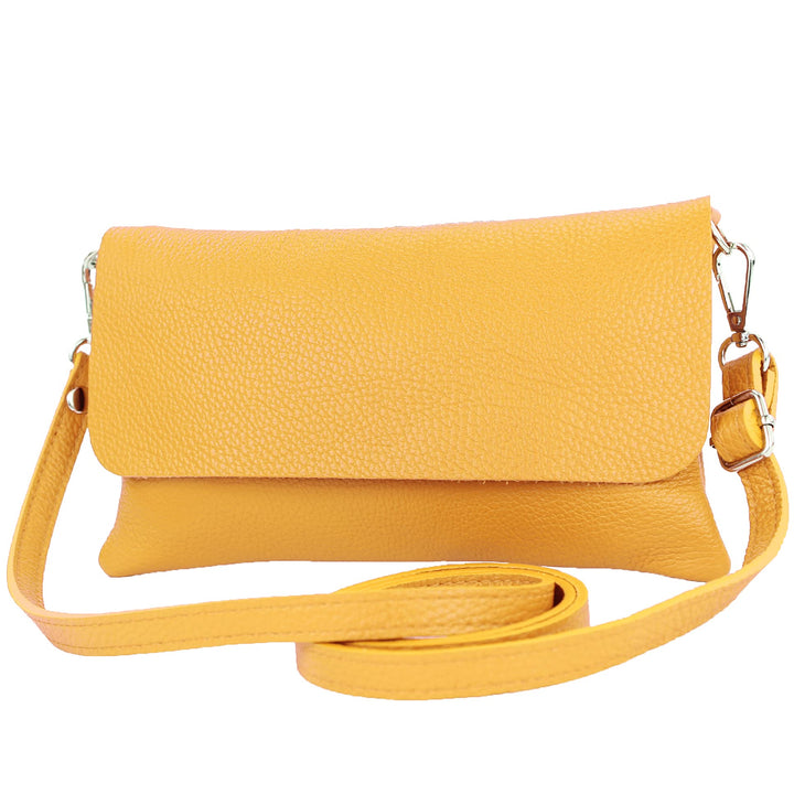 modamoda de - T226 - ital. Leder Clutch Umhängetasche Klein Small Sonnengelb, Sonnengelb