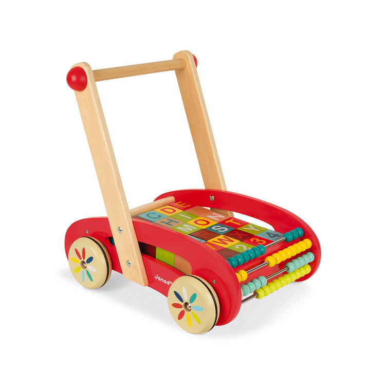 Janod - Tatoo Abc Buggy Wooden Walker for Children - 30 Blocks Included - For children from the Age