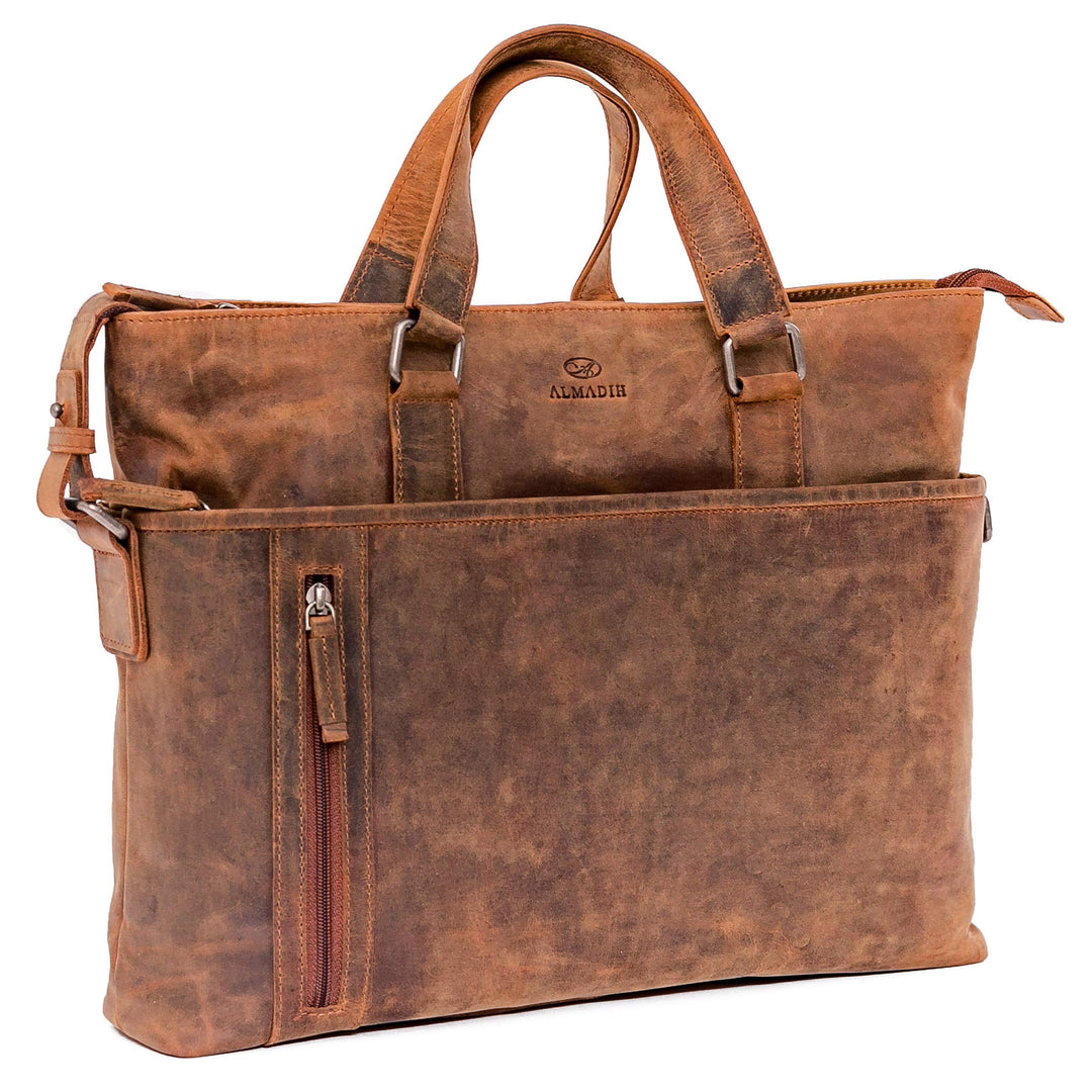 ALMADIH Leder Laptoptasche Aktentasche LEO Premium Rindsleder bv Business Tasche Umhängetasche Unita