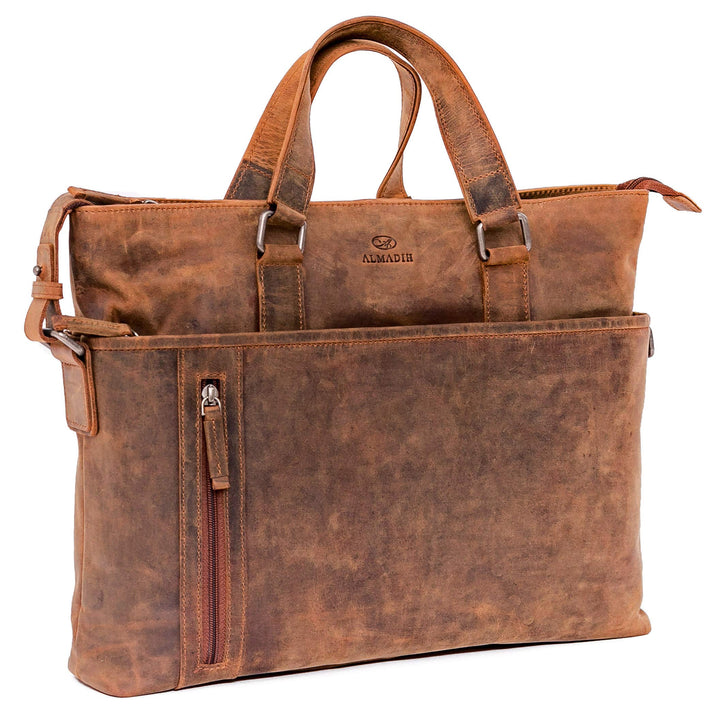ALMADIH Leder Laptoptasche Aktentasche LEO Premium Rindsleder bv Business Tasche Umhängetasche Unita