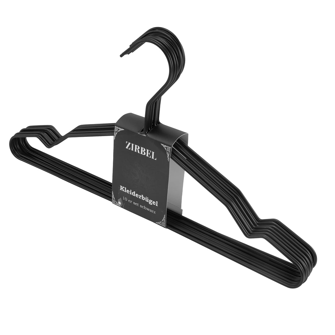 Zirbel Kleiderbügel 10er Set - Retro Design Bügel aus Metall (schwarz), Schwarz