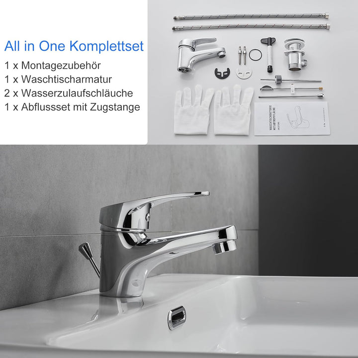 KEOKBON Wasserhahn Bad, Waschtischarmatur Einhebelmischer, Mischbatterie mit Zugstange Keine Schmutz