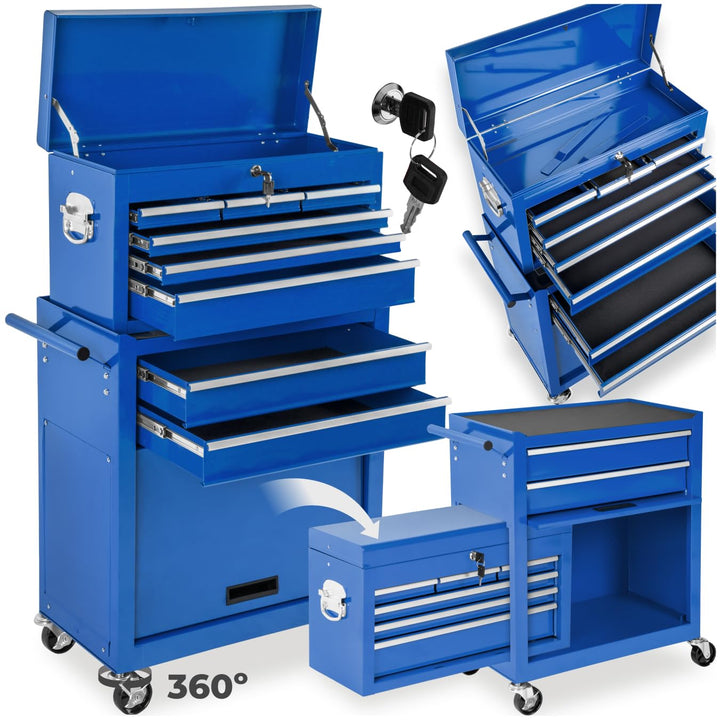 tectake Werkstattwagen Trolley mit Kofferaufsatz, Werkzeug Wagen abschliessbar, 10 Fächer, Mobile We