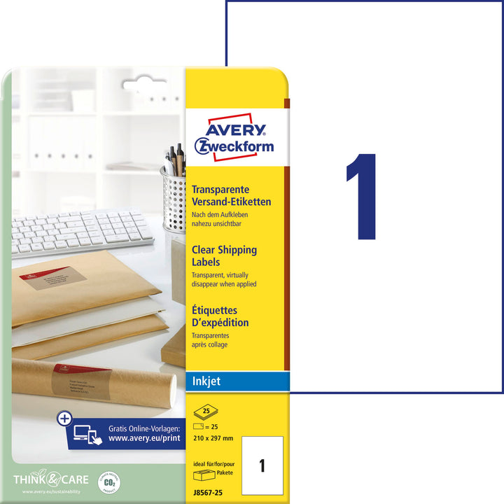 AVERY Zweckform J8567-25 Versandetiketten/Versandaufkleber (25 Etiketten, 210x297mm auf A4, bedruckb