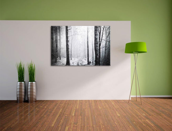 Pixxprint Mystischer Wald Pinsel Effekt, Format: 100x70 auf Leinwand, 100x70