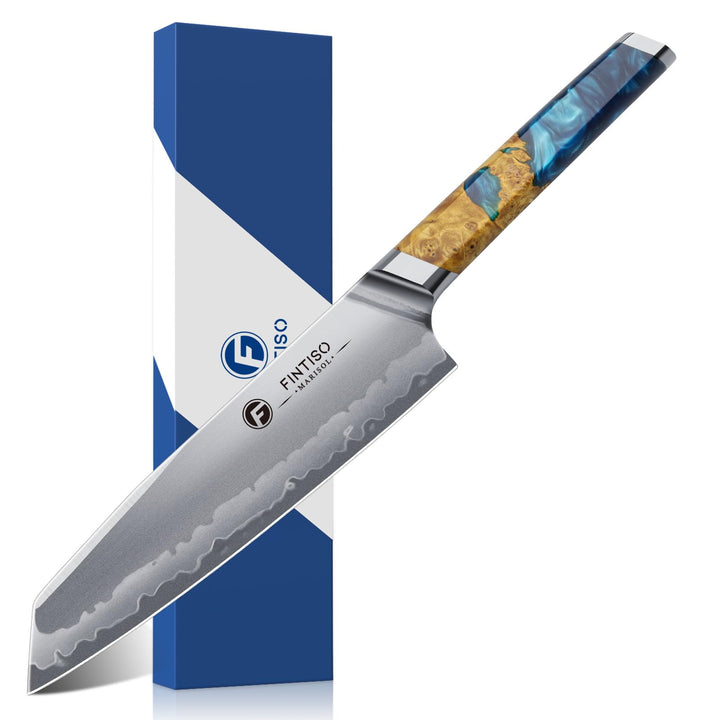 FINTISO Kochmesser, 20CM Japanisches Küchenmesser Aus S35VN Pulverstahl Mit 7-Lagigem Verbundstahl,