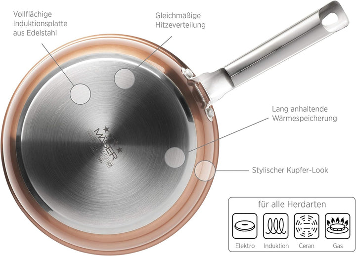 MÄSER Asterion Topfset in modernem kupferfarbenem Design, 4 Töpfe, 1 antihaftbeschichtete Pfanne und