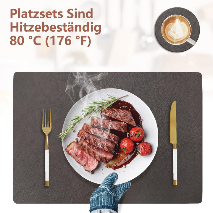 Heli MAIO 4er Set Tischset aus Leder-Imitat，Platzsets abwaschbar und wasserdicht，Platzdeckchen Leder