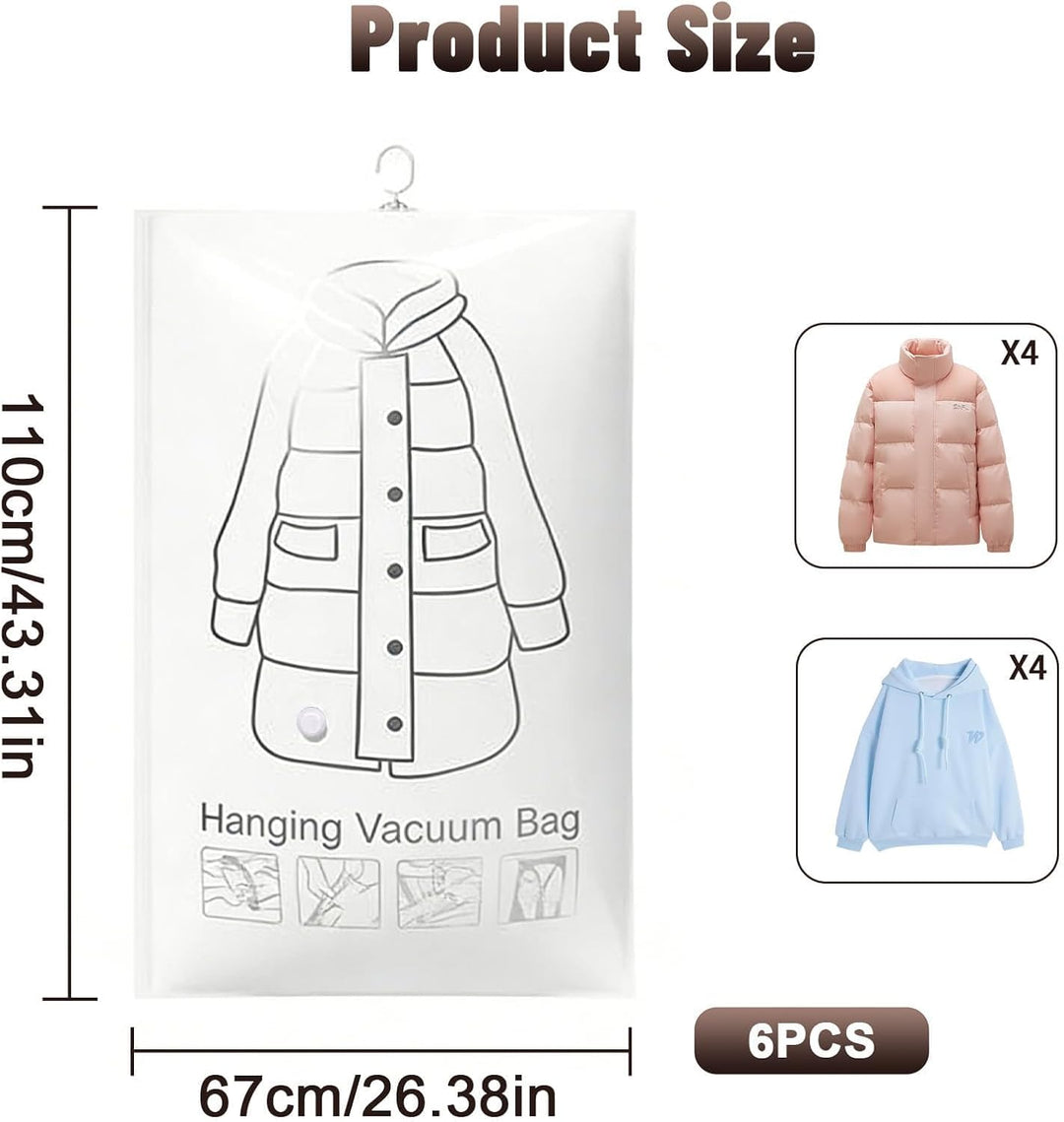 Hängend Vakuumbeutel für Kleidung Haken 6 Stück (110 x 67 cm) Vacuum Bags for Clothing Platz Vakuumb