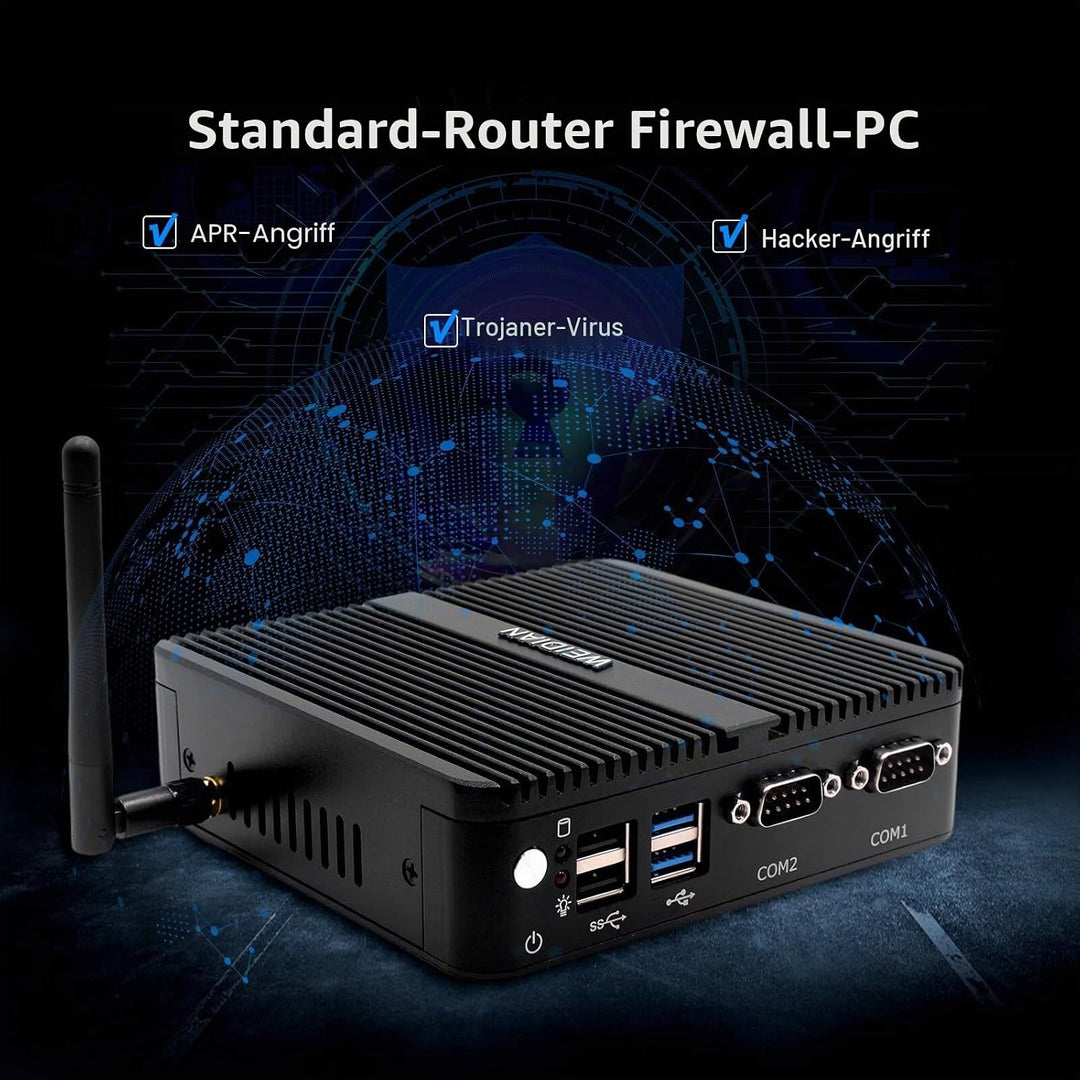 WEIDIAN Lüfterloser Mini PC Windows 10 Pro Quad Core Celeron J4125, 8GB DDR4 RAM 128G SSD, 4K HDMI/V