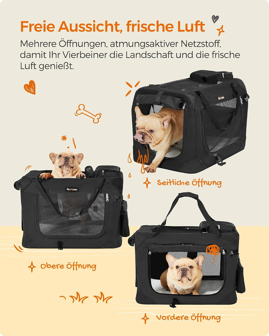 Feandrea Hundebox faltbar, Transportbox Hund, Grösse M, Hundetasche, Oxford-Gewebe, Netzstoff, atmun