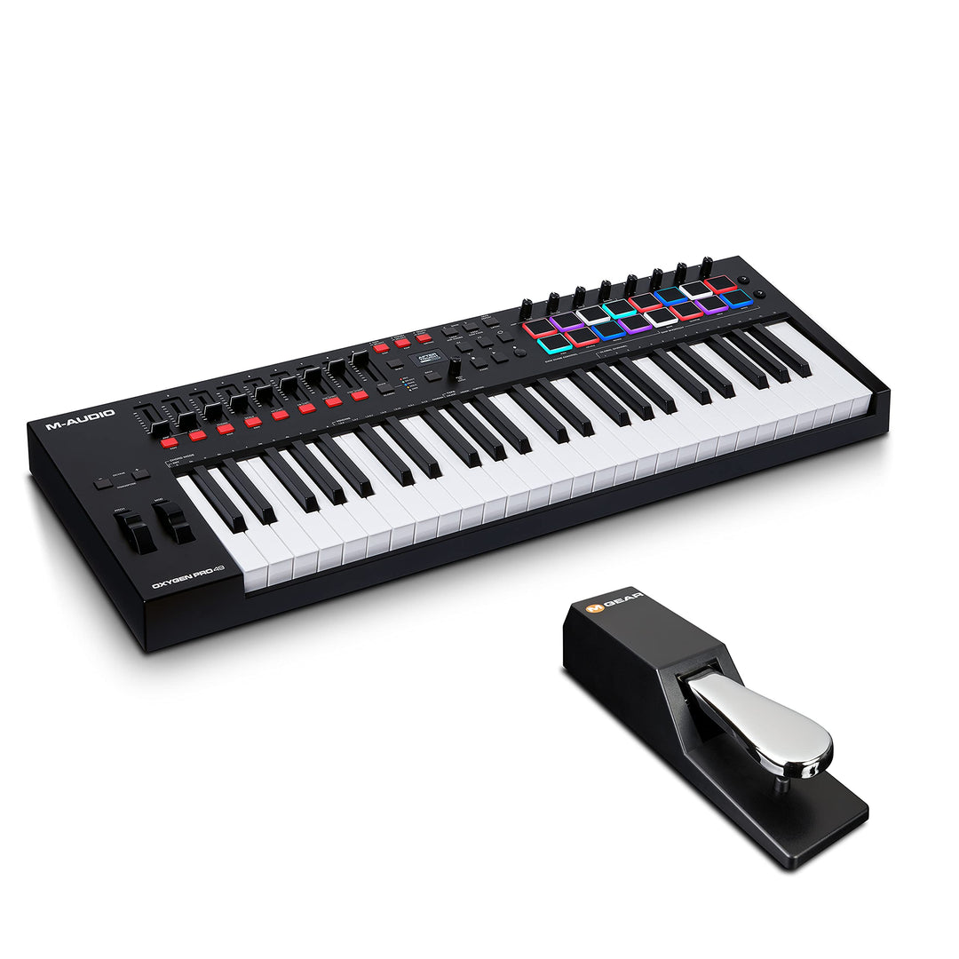 M-Audio Oxygen Pro 49 + SP-2 - USB MIDI Controller mit 49 anschlagdynamischen Tasten, 16 anschlagdyn