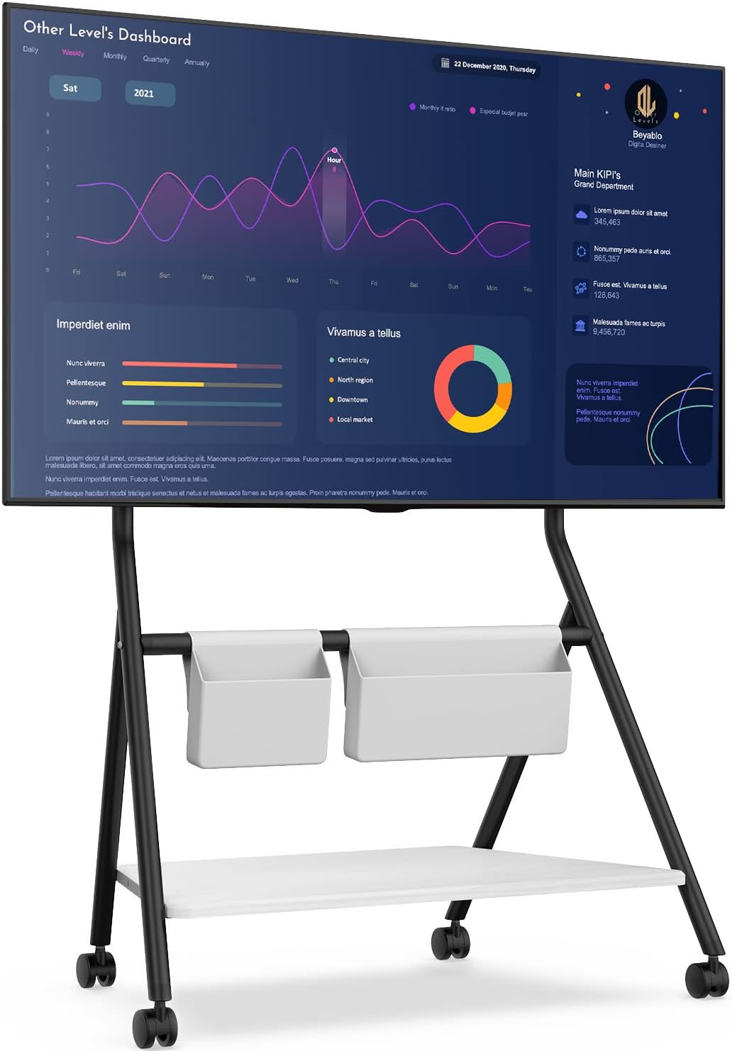 FITUEYES Design Mobiler TV Ständer Rollbar, TV Stand für 55 60 65 70 75 78 Zoll TV bis 45kg, Höhenve