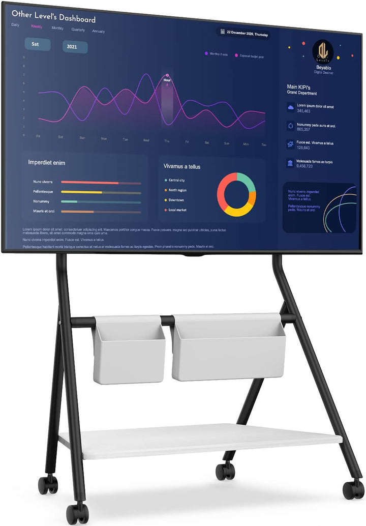 FITUEYES Design Mobiler TV Ständer Rollbar, TV Stand für 55 60 65 70 75 78 Zoll TV bis 45kg, Höhenve