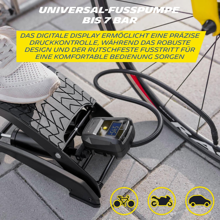 Michelin 92421 Fusspumpe mit digitalem Manometer, 2 Zylinder, Schwarz 2 Zylinder Fusspumpe Single, 2