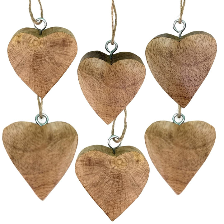 6X Herz Anhänger 4,5 x 4,5 cm Holz, Massiv Holzherzen zum Hängen Deko Hänger Natur