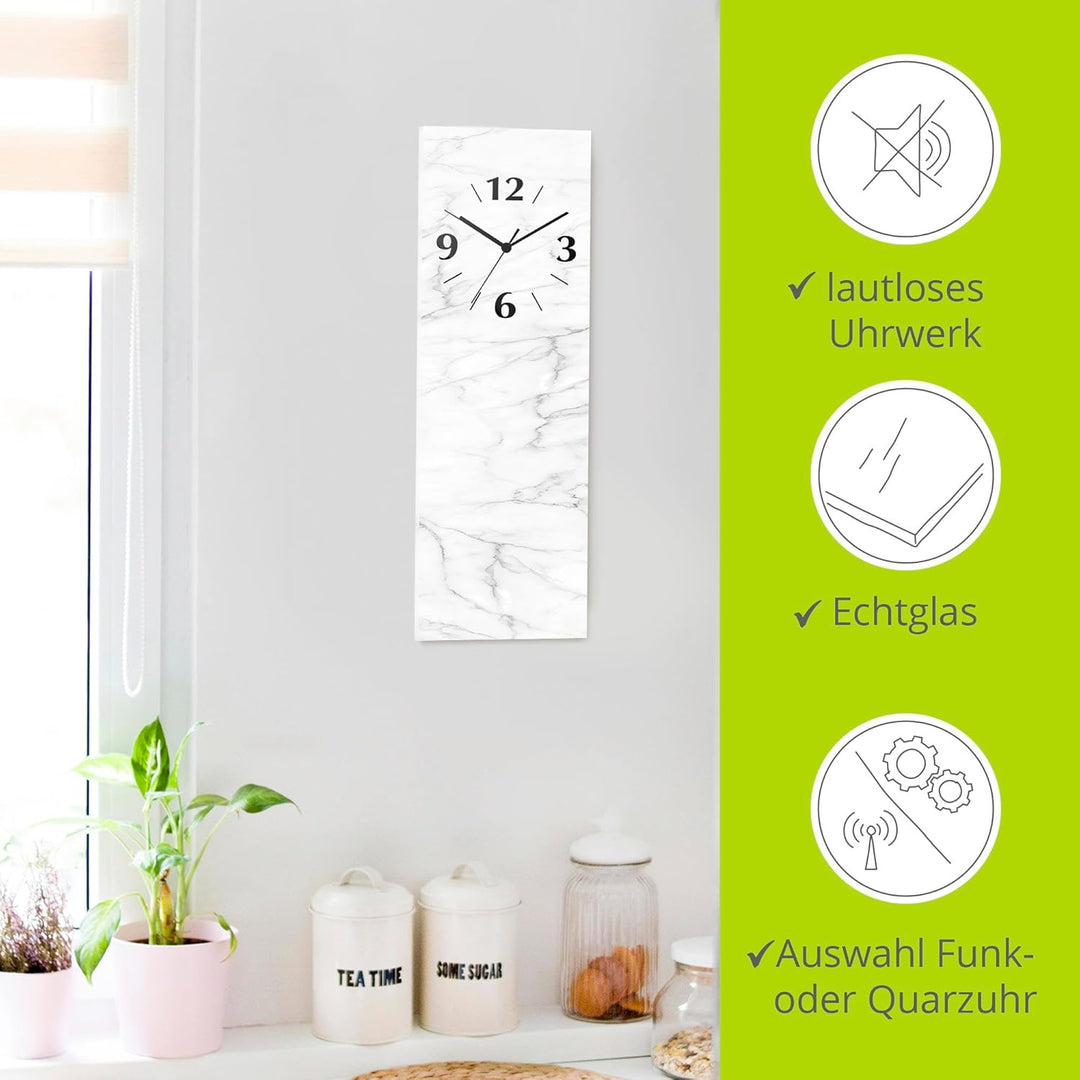 ARTLAND Wanddeko Wanduhr ohne Tickgeräusche aus Glas Quarzuhr 20x60 cm Rechteckig Lautlos 20x60 cm W