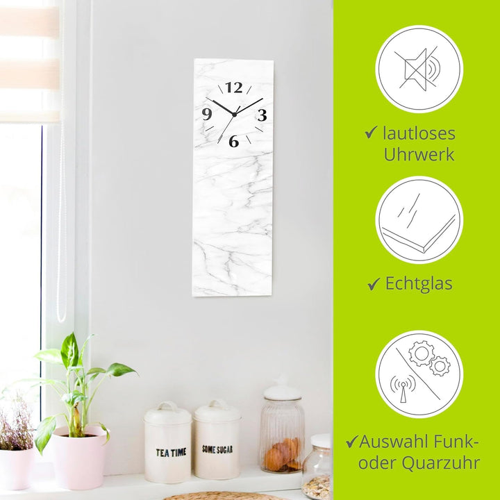 ARTLAND Wanddeko Wanduhr ohne Tickgeräusche aus Glas Quarzuhr 20x60 cm Rechteckig Lautlos 20x60 cm W